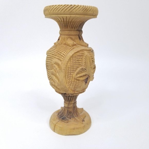Vintage Hand Carved Wooden Vase Camel Palm Tree 3D - Picture 5 of 11